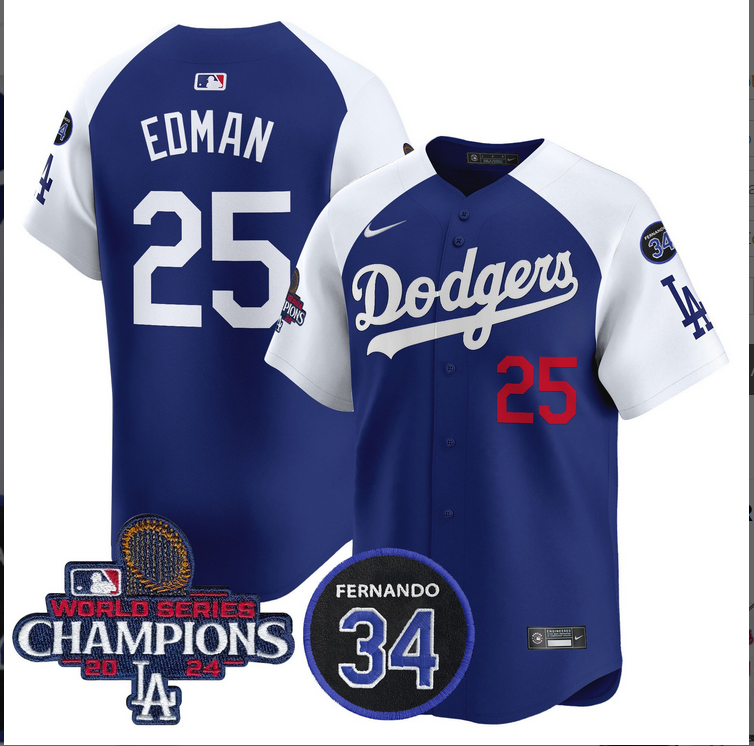 Men MLB Los Angeles Dodgers #25 Edman blue 2024 World Series Champions Patch Limited Jersey->los angeles dodgers->MLB Jersey